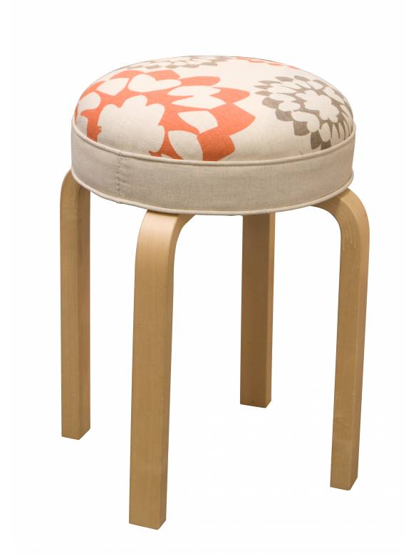 Judy Ross Textiles Hand-made Stool Carousel Linen Furniture coral/smoke